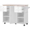 kitchen island cart with Spice Rack; Towel Rack & Drawer; Rubber wood desktop; 5 wheels including 4 lockable wheels; 52.8inch width (White)