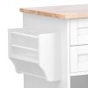 kitchen island cart with Spice Rack; Towel Rack & Drawer; Rubber wood desktop; 5 wheels including 4 lockable wheels; 52.8inch width (White)