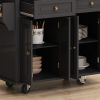 Kitchen Island Cart with Two Storage Cabinets and Two Locking Wheels; 43.31 Inch Width; 4 Door Cabinet and Two Drawers; Spice Rack; Towel Rack (Black)