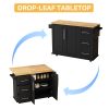 Kitchen Island Cart with 2 Door Cabinet and Three Drawers; 53.5 Inch Width with Spice Rack; Towel Rack (Black)