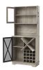 Farmhouse Wine Cabinet ;  Large Capacity Kitchen Sideboard Storage Cabinet With Wine Rack And Glass Holder;  Adjustable Shelf And 16 Square Compartmen