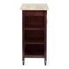 35 Inch Handcrafted Rubberwood Kitchen Island Bar Cart; 3 Shelves; 1 Cabinet; Caster Wheels; Espresso Brown