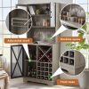 Farmhouse Wine Cabinet ;  Large Capacity Kitchen Sideboard Storage Cabinet With Wine Rack And Glass Holder;  Adjustable Shelf And 16 Square Compartmen