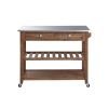 2 Drawers Wooden Frame Kitchen Cart with Metal Top and Casters; Brown and Gray