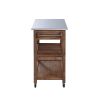 2 Drawers Wooden Frame Kitchen Cart with Metal Top and Casters; Brown and Gray