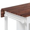 TOPMAX Farmhouse Stationary Wood Dining Table Drop Leaf Kitchen Island with Storage Shelves; Dark Walnut+White