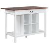 TOPMAX Farmhouse Stationary Wood Dining Table Drop Leaf Kitchen Island with Storage Shelves; Dark Walnut+White