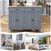 Kitchen Island Cart with Solid Wood Top and Locking Wheels; 54.3 Inch Width; 4 Door Cabinet and Two Drawers; Spice Rack; Towel Rack (Grey Blue)