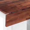 TOPMAX Farmhouse Stationary Wood Dining Table Drop Leaf Kitchen Island with Storage Shelves; Dark Walnut+White