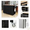 Kitchen Island Cart with Solid Wood Top and Locking Wheels; 54.3 Inch Width; 4 Door Cabinet and Two Drawers; Spice Rack; Towel Rack (Black)