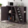 TREXM Kitchen Island Cart on Wheels with Adjustable Shelf and 5 Wine Holders; Storage Cart for Dining Room; Kitchen (Espresso)