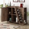 TREXM Kitchen Island Cart on Wheels with Adjustable Shelf and 5 Wine Holders; Storage Cart for Dining Room; Kitchen (Brown)