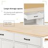 Kitchen Island Cart with Solid Wood Top and Locking Wheels; 54.3 Inch Width; 4 Door Cabinet and Two Drawers; Spice Rack; Towel Rack (White)