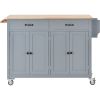 Kitchen Island Cart with Solid Wood Top and Locking Wheels; 54.3 Inch Width; 4 Door Cabinet and Two Drawers; Spice Rack; Towel Rack (Grey Blue)