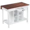 TOPMAX Farmhouse Stationary Wood Dining Table Drop Leaf Kitchen Island with Storage Shelves; Dark Walnut+White