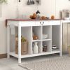 TOPMAX Farmhouse Stationary Wood Dining Table Drop Leaf Kitchen Island with Storage Shelves; Dark Walnut+White