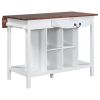 TOPMAX Farmhouse Stationary Wood Dining Table Drop Leaf Kitchen Island with Storage Shelves; Dark Walnut+White