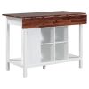 TOPMAX Farmhouse Stationary Wood Dining Table Drop Leaf Kitchen Island with Storage Shelves; Dark Walnut+White