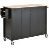 Kitchen Island Cart with Solid Wood Top and Locking Wheels; 54.3 Inch Width; 4 Door Cabinet and Two Drawers; Spice Rack; Towel Rack (Black)