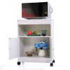 Wood Kitchen Microwave Cabinet Cart with 4 Universal Wheels and Roomy Inner Space for Home Use; White