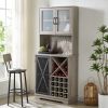 Farmhouse Wine Cabinet ;  Large Capacity Kitchen Sideboard Storage Cabinet With Wine Rack And Glass Holder;  Adjustable Shelf And 16 Square Compartmen