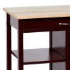 35 Inch Handcrafted Rubberwood Kitchen Island Bar Cart; 3 Shelves; 1 Cabinet; Caster Wheels; Espresso Brown