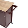 35 Inch Handcrafted Rubberwood Kitchen Island Bar Cart; 3 Shelves; 1 Cabinet; Caster Wheels; Espresso Brown