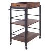 Tray Top Wooden Kitchen Cart with 2 Shelves and Casters; Brown and Black