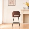 Bar Stools Set of 2 Velvet Leather Brown Breakfast Dining Bar Stools Fixed Height Bar Chairs with Metal Frame and Footrest for Breakfast Bar; Counter;