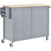 Kitchen Island Cart with Solid Wood Top and Locking Wheels; 54.3 Inch Width; 4 Door Cabinet and Two Drawers; Spice Rack; Towel Rack (Grey Blue)