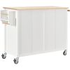 Kitchen Island Cart with Solid Wood Top and Locking Wheels; 54.3 Inch Width; 4 Door Cabinet and Two Drawers; Spice Rack; Towel Rack (White)