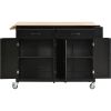 Kitchen Island Cart with Solid Wood Top and Locking Wheels; 54.3 Inch Width; 4 Door Cabinet and Two Drawers; Spice Rack; Towel Rack (Black)