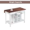 TOPMAX Farmhouse Stationary Wood Dining Table Drop Leaf Kitchen Island with Storage Shelves; Dark Walnut+White