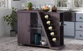 TREXM Kitchen Island Cart on Wheels with Adjustable Shelf and 5 Wine Holders; Storage Cart for Dining Room; Kitchen (Espresso)