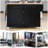 Kitchen Island Cart with Solid Wood Top and Locking Wheels; 54.3 Inch Width; 4 Door Cabinet and Two Drawers; Spice Rack; Towel Rack (Black)