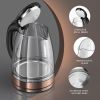 Electric Kettle; 1.7L Glass Boiler Electric Tea Kettle with Blue LED Indicator Light; Cordless Teapot Tea Heater; 304 Stainless Steel Hot Water Kettle