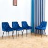 Modern Blue Velvet Dining Chairs ; Fabric Accent Upholstered Chairs Side Chair with Black Legs for Home Furniture Living Room Bedroom Kitchen Dinning