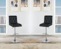 Adjustable Bar stool Gas lift Chair Black Faux Leather Tufted Chrome Base Modern Set of 2 Chairs Dining Kitchen