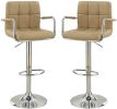 White Faux Leather Bar Stool Counter Height Chairs Set of 2 Adjustable Height Kitchen Island Stools Armrest Chairs