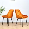 Modern Orange Velvet Dining Chairs ; Fabric Accent Upholstered Chairs Side Chair with Black Legs for Home Furniture Living Room Bedroom Kitchen Dinnin