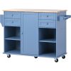 K&K kitchen island cart with Spice Rack; Towel Rack & Drawer; Rubber wood desktop; 5 wheels including 4 lockable wheels; 52.8inch width (Blue)