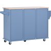 K&K kitchen island cart with Spice Rack; Towel Rack & Drawer; Rubber wood desktop; 5 wheels including 4 lockable wheels; 52.8inch width (Blue)