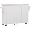 kitchen island cart with Spice Rack; Towel Rack & Drawer; Rubber wood desktop; 5 wheels including 4 lockable wheels; 52.8inch width (White)