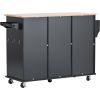 K&K kitchen island cart with Spice Rack; Towel Rack & Drawer; Rubber wood desktop; 5 wheels including 4 lockable wheels; 52.8inch width (Black)