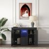 Kitchen Sideboard Cupboard with LED Light; Black High Gloss Dining Room Buffet Storage Cabinet Hallway Living Room TV Stand Unit Display Cabinet with