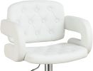 Classic Armrest Tufted White Faux Leather Upholstered Faux Leather Barstool / Chair Adjustable Height Swivel Kitchen Stools 1pc Chair