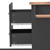 K&K Store Kitchen Cart on 4 Wheels with 2 Drawers and 3 Open Shelves; Kitchen Island with Rubber Wood top for Dinning Room; Black