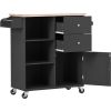 K&K Store Kitchen Cart on 4 Wheels with 2 Drawers and 3 Open Shelves; Kitchen Island with Rubber Wood top for Dinning Room; Black