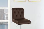 Adjustable Bar stool Gas lift Chair Espresso Faux Leather Tufted Chrome Base Modern Set of 2 Chairs Dining Kitchen