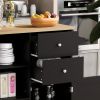 K&K Store Kitchen Cart on 4 Wheels with 2 Drawers and 3 Open Shelves; Kitchen Island with Rubber Wood top for Dinning Room; Black